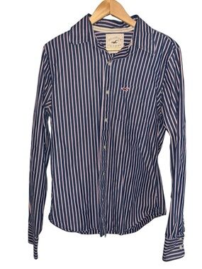 Y2K Hollister California Preppy Button Down Striped Shirt Mens Large 100% Cotton